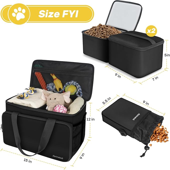 Pet Travel Bag, Weekend Away Dog Travel Set for Dogs, Cats, Dog Travel Bag with Multi-Function Pockets, Pet Supplies for Dogs with Dog Treat Pouch, Black Dog Bags for Traveling