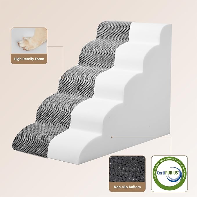 EHEYCIGA Curved Dog Stairs for High Beds 22.6" H 5-Step Dog