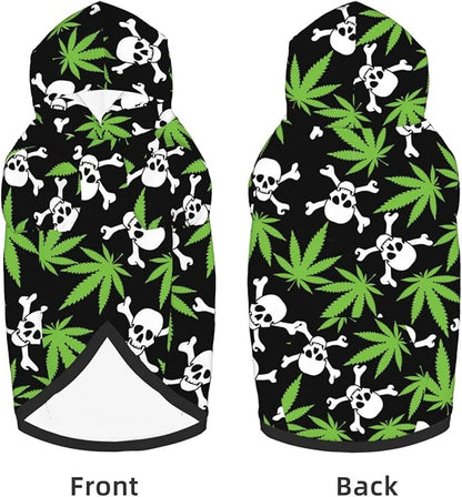 Skull Weed Leaf Dog Hoodies，Dog Clothes with Pocket
