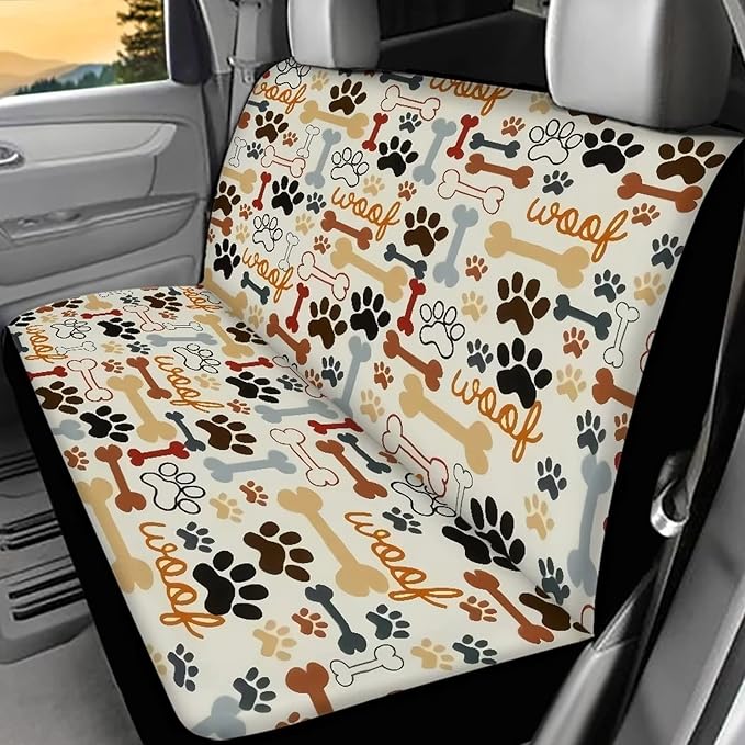 AFPANQZ Dog Paw with Bone Print Car Backseat Covers Dog Seat Cushion for Rear Seat Non-Slip Soft Car Seat Covers for Dogs