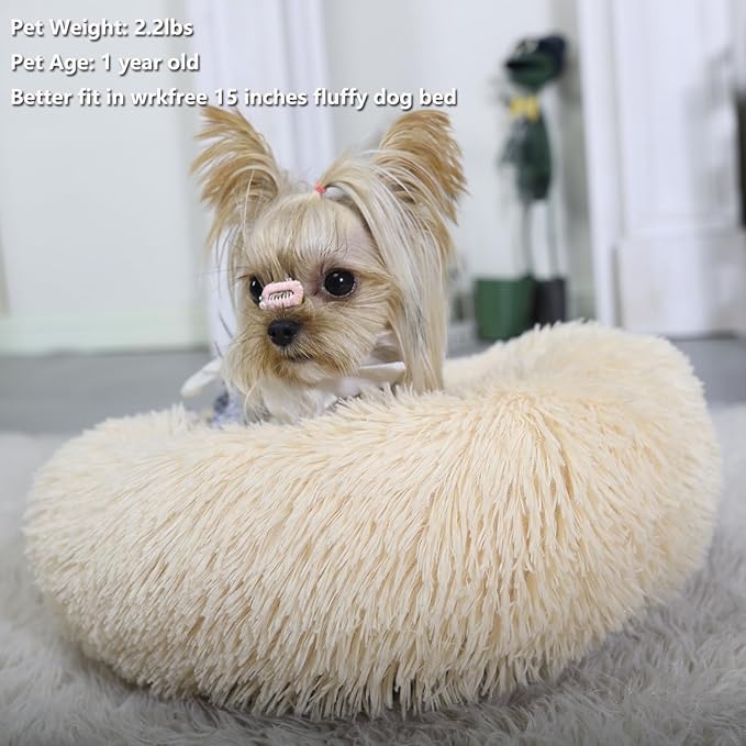 Tiny Dog Bed Extra Small Washable 15 inches Beige Donut Soft Small Dog Bed 5 lbs