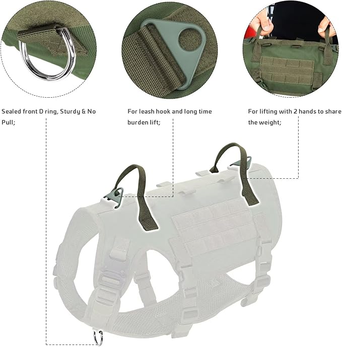 Forestpaw Tactical Dog Harness for Large Dogs,Tactical Dog Collar with Bungee Leash Set,No Pull Military Dog Harness for Dog Walking Training,Adjustable for Medium Large Dogs,Green S