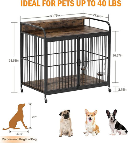 40’’ Dog Crate Furniture 360° Rotating Wheels(39.76''L x 22.5''W x 38.58''H)
