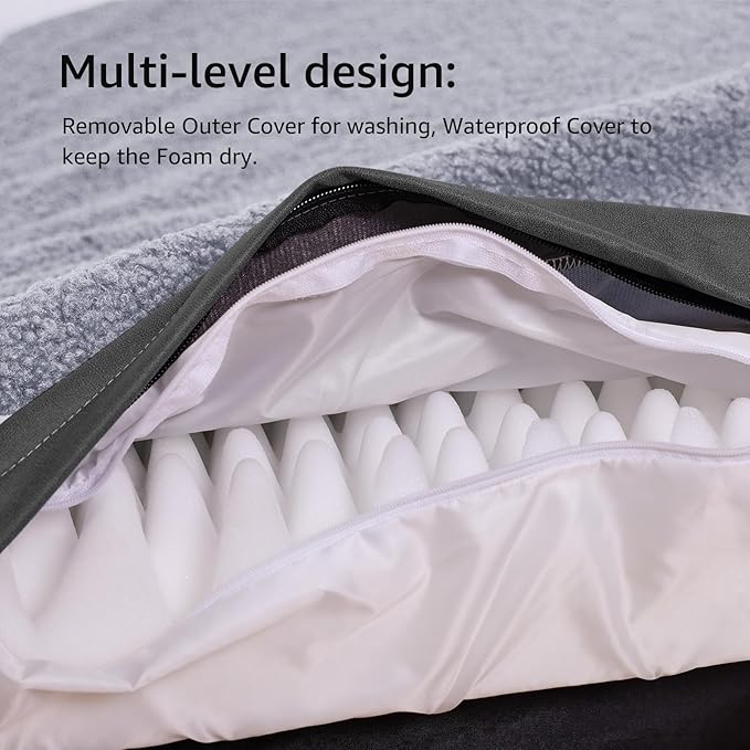 Orthopedic Dog Bed for Large Dogs Removable Bolsters & Washable Cover 65 lbs