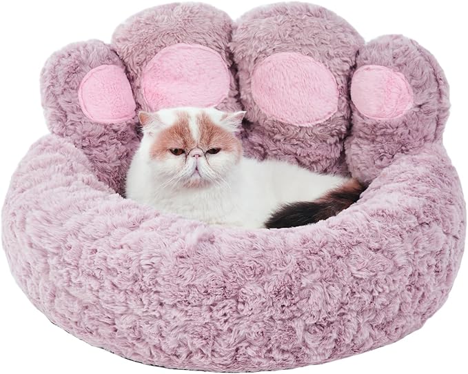 Jiupety Pet Round Bed of Paw Shape (22"×22"×6"), Purple.