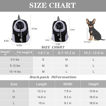 Pet Dog Carrier Backpack,Pet Carrier Front Backpack with Pockets for Hiking Camping, Head Out Breathable Travel Bag for Small Medium Dogs,Cats,Puppies(Small, Black)