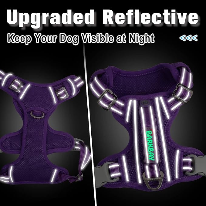 BARKBAY Dog Harness No Pull with ID Tag Pocket - Heavy Duty, Reflective, Easy Control for Large Dogs (Purple,L)