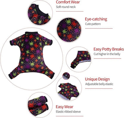 CuteBone Dog Halloween Pajamas Spider Clothes Soft Puppy Pjs for Small Dogs P250M