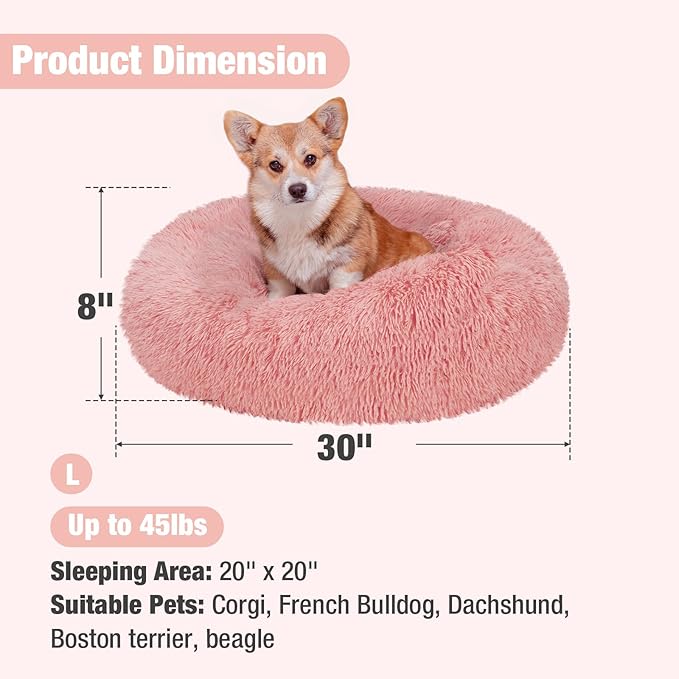Veehoo Calming Dog Bed for Large Medium Dogs 45 lbs 30", Pink