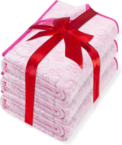 Stuffed 3pcs Premium Soft Dog Blankets for Medium Dogs, Cat Blanket Calming Washable for Bed Couch Crate Protection Cover, Dog Puppy Kitten Essentials Christmas Dog Gifts, 32 * 40 inches, Pink