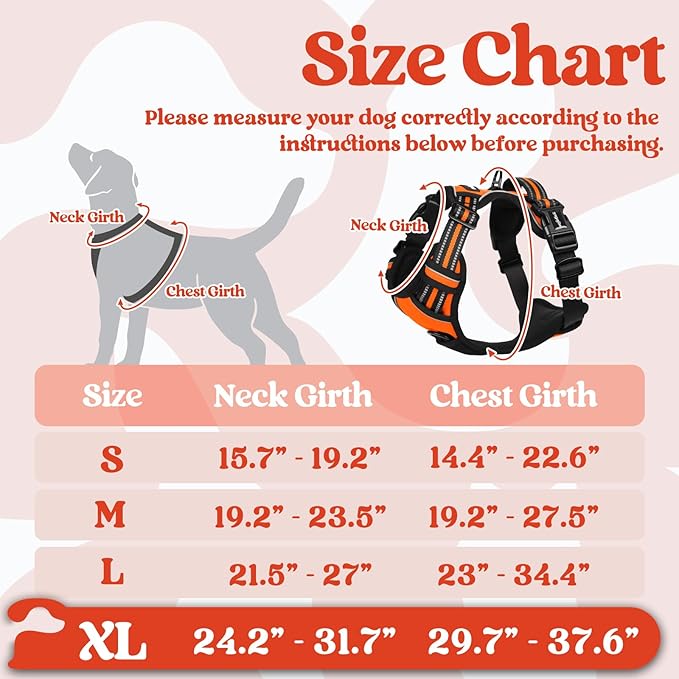 rabbitgoo Dog Harness for Large, No Pull Pet Harness with 3 Buckles, Adjustable Soft Padded Dog Vest with Instant Control Handle, Easy Walking Reflective Pet Vest for Extra Large Dogs, Orange, XL