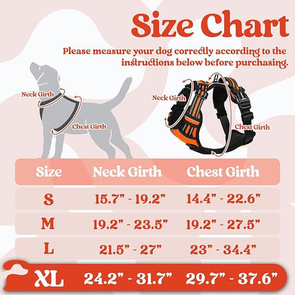 rabbitgoo Dog Harness for Large, No Pull Pet Harness with 3 Buckles, Adjustable Soft Padded Dog Vest with Instant Control Handle, Easy Walking Reflective Pet Vest for Extra Large Dogs, Orange, XL