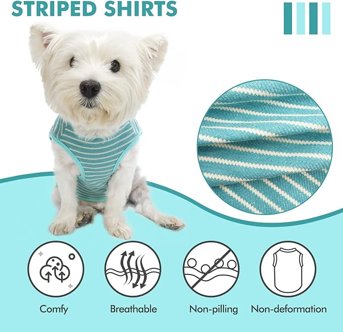 KYEESE 2Pack Dog Shirts Striped for Small Dogs Soft Stretchy Dog T-Shirts Lightweight Dog Tank Top Sleeveless Dog Vest Breathable Cat Shirt