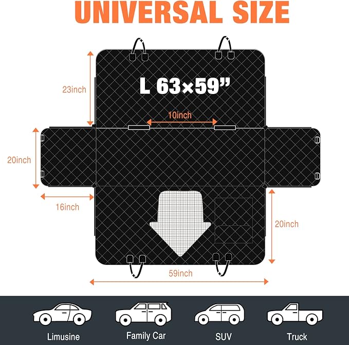 IVY&LANE Dog Car Seat Cover for Dogs 100% Waterproof 600D Scratchproof Sedans(Black,59"×63")