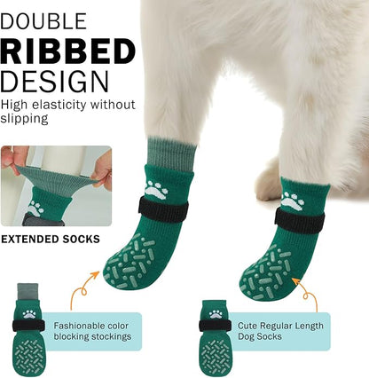 SCENEREAL Dog Socks to Prevent Licking Paws for Hot Pavement, Anti Slip Long Dog Grip Socks for Hardwood Floors, Dog Shoes Booties&Paw Protector for Small Medium Large Senior Dog, Pet Socks for Wounds