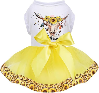 Dog Clothes Summer Sunflower Lace Dog Dress
