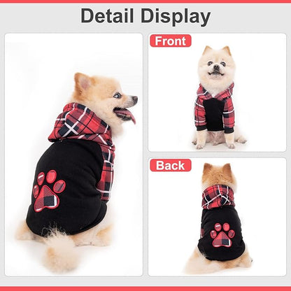 KOOLTAIL Plaid Dog Hoodie Pet Clothes Sweater with Hat and Pocket for Small Medium Large Size Dogs