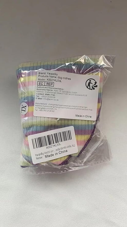 Small Medium Dog Clothes Rainbow Striped Dog Shirts Stretchable Long Sleeve Cat T-Shirt Pet Outfits for Chihuahua Yorkie Teddy (Purple Edge