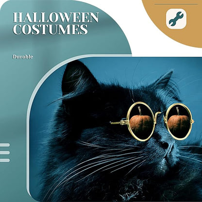 Dog Sunglasses Retro Pet Glasses Doll Glasses Classic Round Dog Glasses Metal Cat Puppy Eye Wear Hippie Costumes for Cats and Dogs