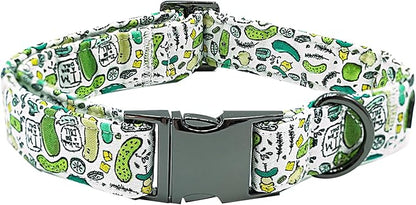 Summer Dog Collar, Big Dill Print Pet Collar Durable Metal Collar Dog Cute Green Boy Dog Collars Adjustable Dog Collar for Small Medium Large Dogs