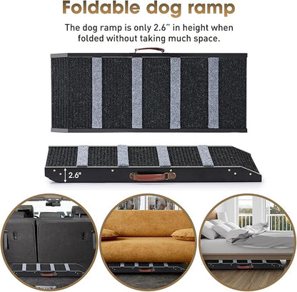 19" Tall Pet Ramp - Small to Medium Dogs and Cats Use - Wooden Folding Portable Dog Ramp Perfect for Couch or Bed with Non Slip Carpet Surface - 4 Levels Height Adjustable Up to 110Lbs