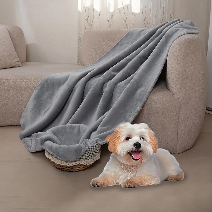 Waterproof Pet Dog Blankets, Pattern Printing Super Soft Warm Fluffy Facecloth Sofa Car Bed Protector, Urine Proof Washable Outdoor Pet Blanket for Puppy Large Dogs & Cats(Grey&White 50 * 60)