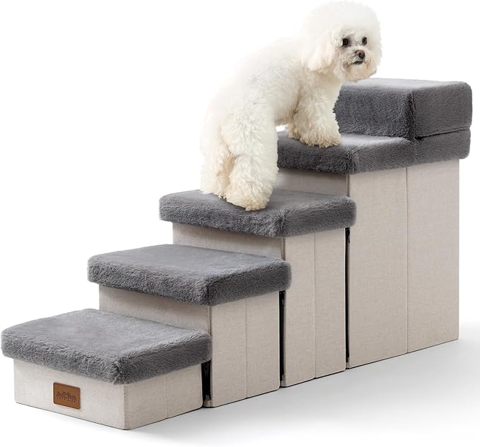 C0ZY KISS Dog Storage Stairs for Bed 21" H 39.7x13x21.2in, Grey, 5 Tiers