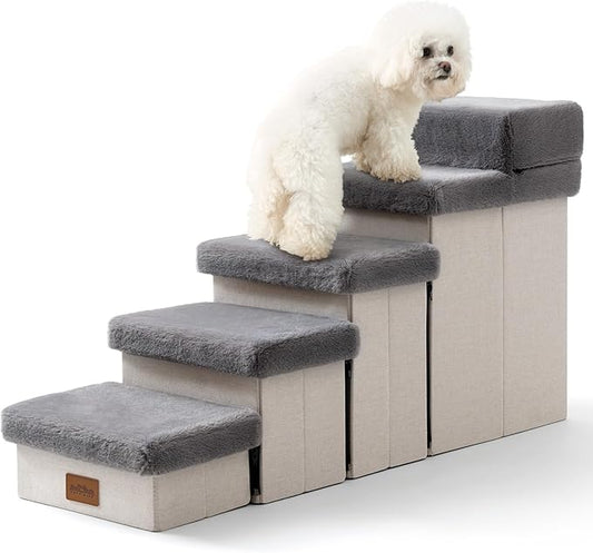 C0ZY KISS Dog Storage Stairs for Bed 21" H 39.7x13x21.2in, Grey, 5 Tiers