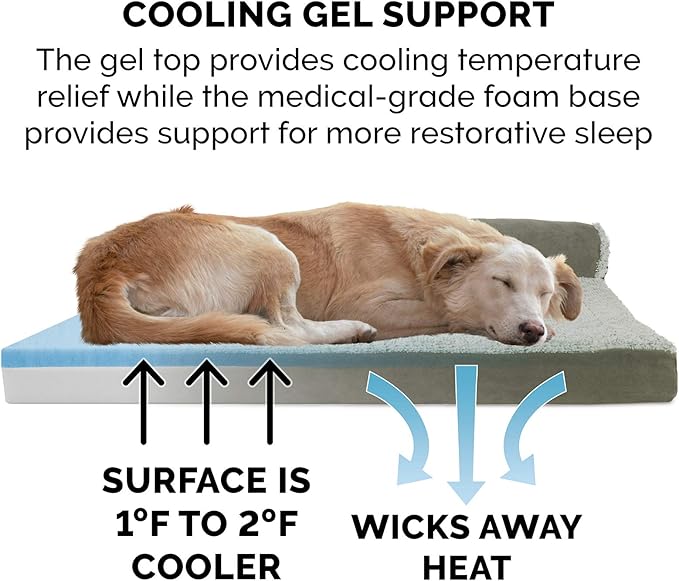 Furhaven Cooling Gel Dog Bed for Medium/Small Dogs w/ Removable Bolsters & Washable Cover 35 lbs