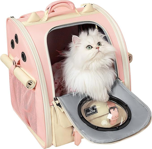 Clear Bubble Cat Carrier Backpack, Space Capsule Pet Carrier Backpack for Large Cats and Small Dog, Breathable Dog Backpack Carrier for Travel and Hiking, Pink