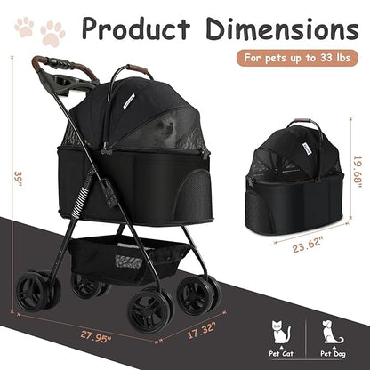 SWITTE Dog Stroller 3 in 1 Folding Pet Stroller 4 Wheels