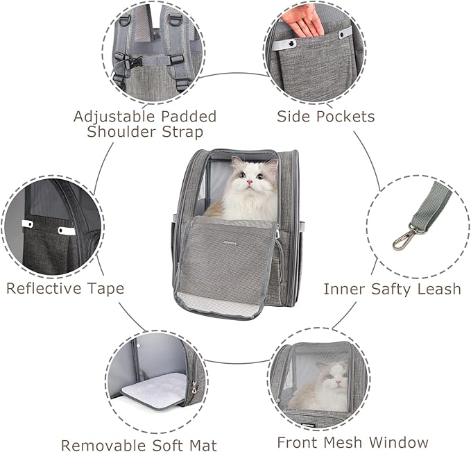 Cat Backpacks for Carrying Cats Pet Backpack Carrier for Small Dogs and Cats, Fully Ventilated Mesh Dog Backpack, Portable Cat Carrier for Travel, Hiking, Walking