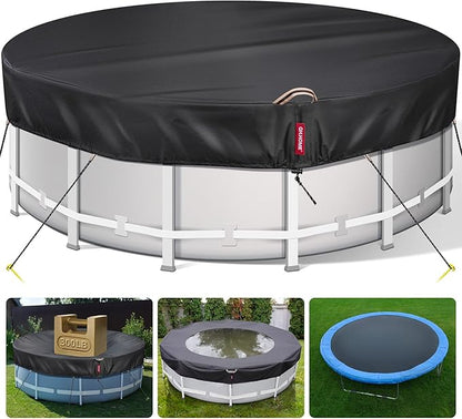 24Ft Round Pool Cover with 738N Strong Tear Resistant [600D Upgrade Extra Dense Heavy Duty Fabric] Swimming Pool Cover for Above Ground Pools