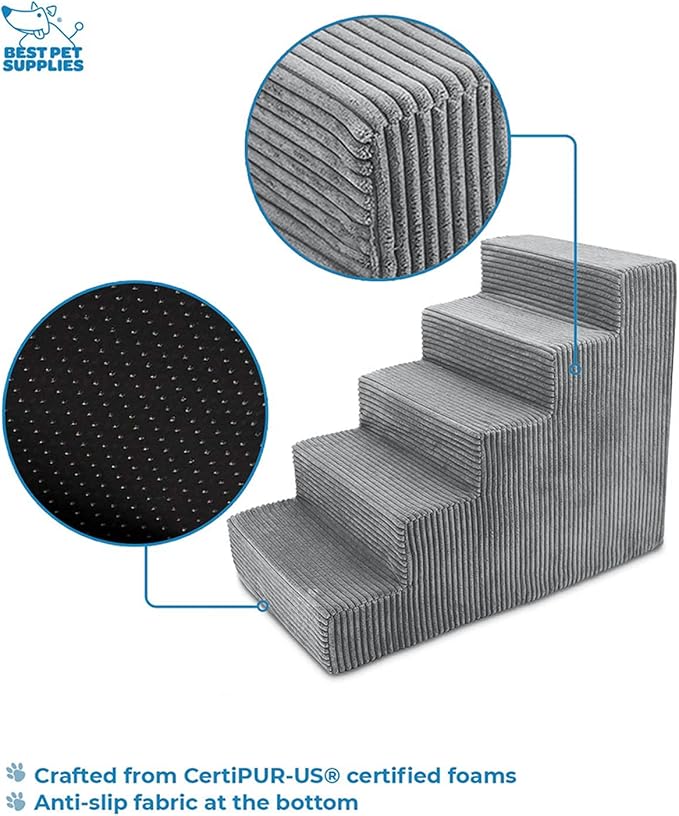 Best Pet Supplies Portable Dog Foam Stairs/Steps for Couch Sofa and High Bed Non-Slip Bottom Paw Safe No Assembly 5-Step (H: 22.5")