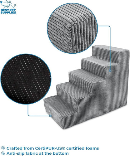 Best Pet Supplies Portable Dog Foam Stairs/Steps for Couch Sofa and High Bed Non-Slip Bottom Paw Safe No Assembly 5-Step (H: 22.5")