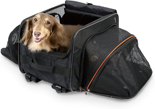 ibiyaya - Expandable Pet Carrier for Dogs and Cats - JetPaw Expandable Pet Carrier for Cats, Dogs, and Rabbits - Airline Approved and Travel Friendly 5 in 1 Dog Carrier - Black and Orange