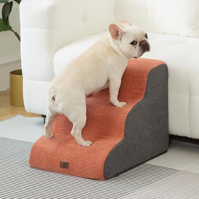Pettycare Dog Stairs Ramp for High Beds and Couch 3 Steps,Brown