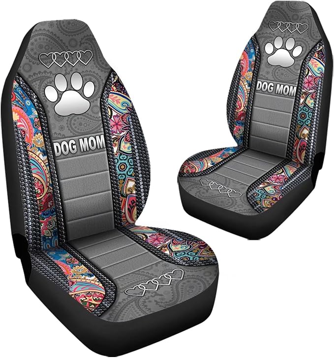 Dog Mom Paw Boho Floral Print Car Seat Covers