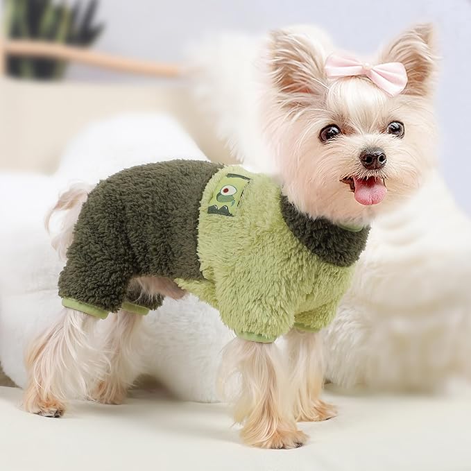 Dog Pjs for Small Dogs Chihuahua Yorkie Clothes Fleece Warm Puppy Pajamas Sweater Onesie Pink Pet Clothes Outfit Apparel (Green
