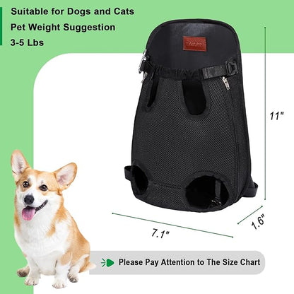 Dog Backpack Legs Out Dog Front Carrier Adjustable Front Facing Dog Carrier 3-5 Lbs, Black, Small