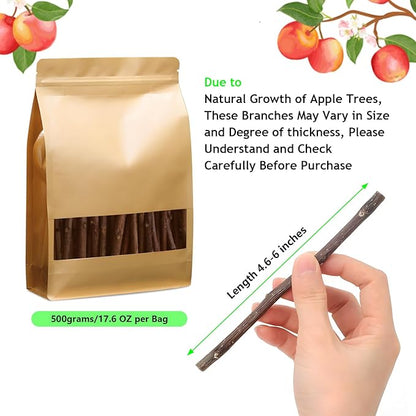 500g Organic Apple Sticks 17.6 Oz Small Animals Molar Wood Treats Toys for Chinchillas Guinea Pig Rabbits Hamster Gerbil Parrot Bunny Chew Stick Toys