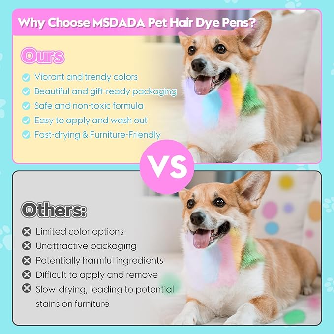 MSDADA 12 Color Washable Dog Hair Dye Paint Temporary Pet Fur Markers Safe Hair Color Crayons for Small to Large Boy & Girl Puppy Stuff Accessories