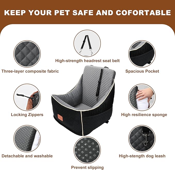 Dog Car Seat for Small/Medium Dogs 35lbs（Darkgray）