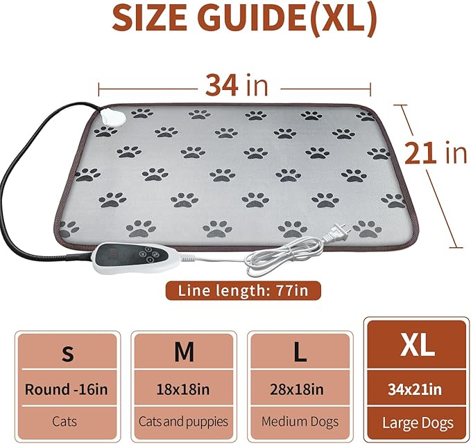 Large Dog Heating Pad 34x21in Waterproof Pet Heating Pad for Dogs Smart Thermostat Switch