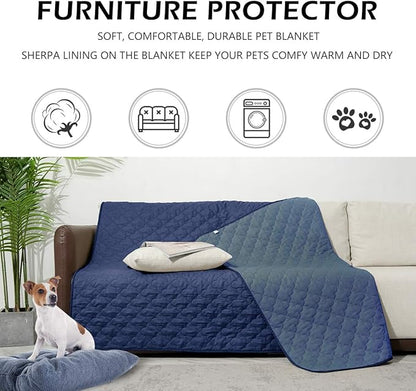 Dog Blankets for Couch Protection Waterproof Dog Bed Covers Pet Blanket Furniture Protector (Navy+Blue 68"x82")