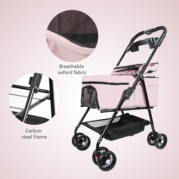 Medium Pet Stroller for Dogs Up to 30lbs 4 Wheels
