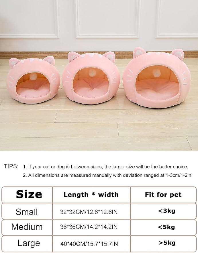 QWINEE Indoor Cat Bed Cave with Removable Cushion