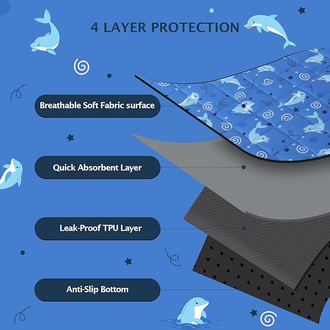 IEUUMLER Washable Pee Pads for Dogs 1 Pack EU007 (Dolphin, 63"X63"-1pcs)