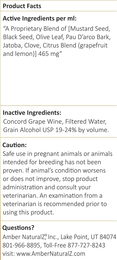 Amber NaturalZ Vibactra Plus Herbal Supplement for Dogs, Cats, Birds, Guinea Pigs, and Rabbits | Herbs for Immune Health and Yeast Balance | 4 Fluid Ounce Glass Bottle | Manufactured in The USA