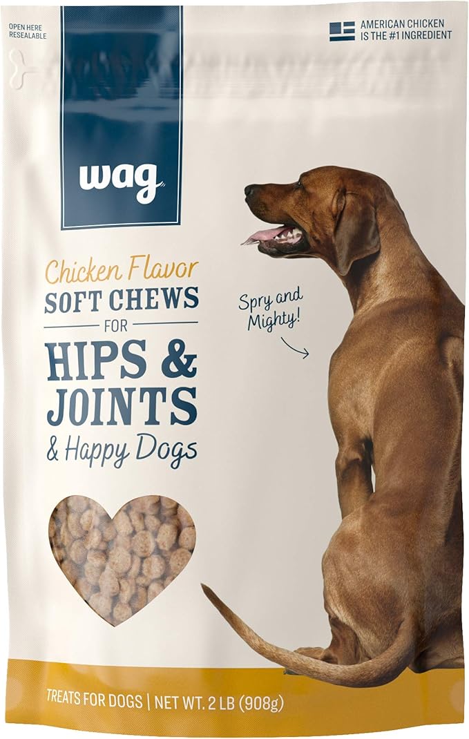 Amazon Brand – Wag Chicken Flavor Hip & Joint Training Treats for Dogs, 2 lb. Bag (32 oz)